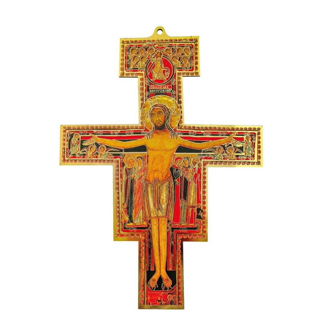 Krzyż świętego Franciszka drewniany laminowany 12x8,5 cm