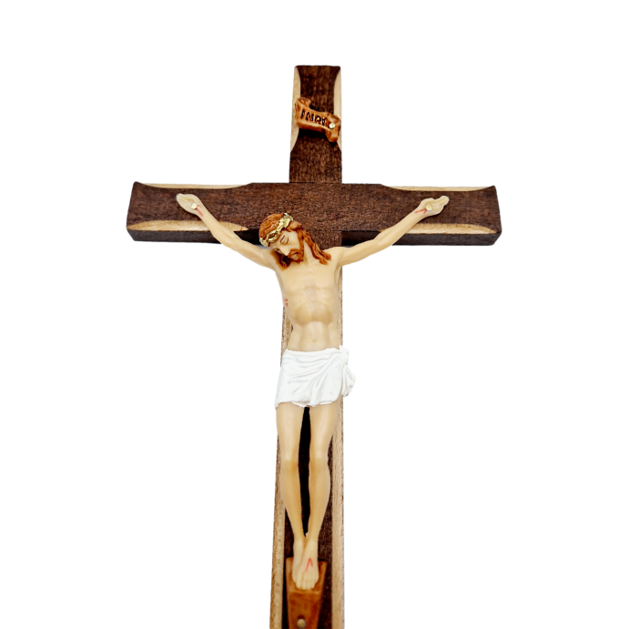 Krzyż drewniany 14x28cm ciemny ręcznie malowany