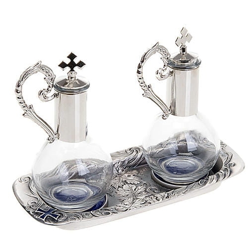Ampułki liturgiczne magnetyczne na dekoracyjnej tacy 2x100ml