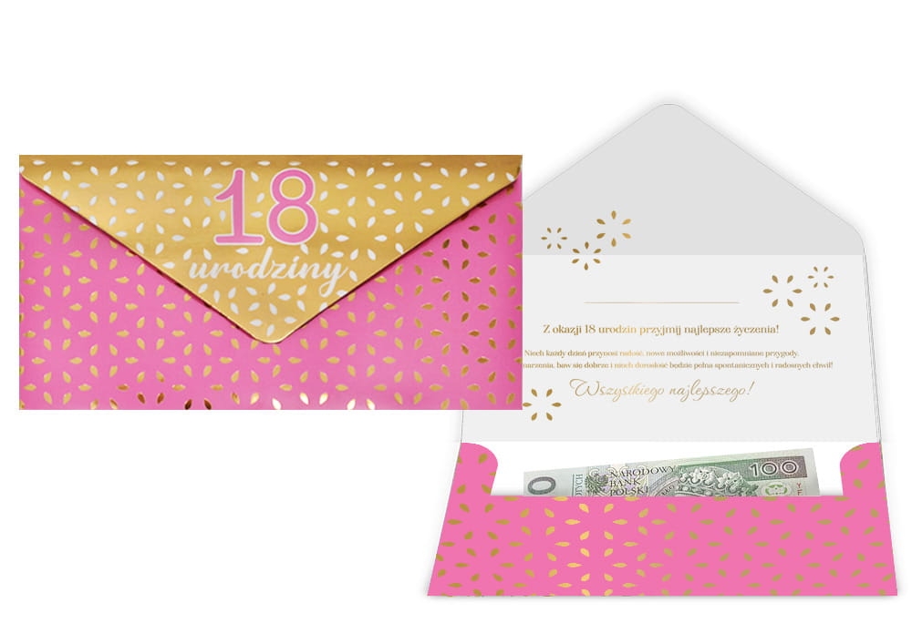 Koperta na banknoty 18 URODZINY RÓŻOWA