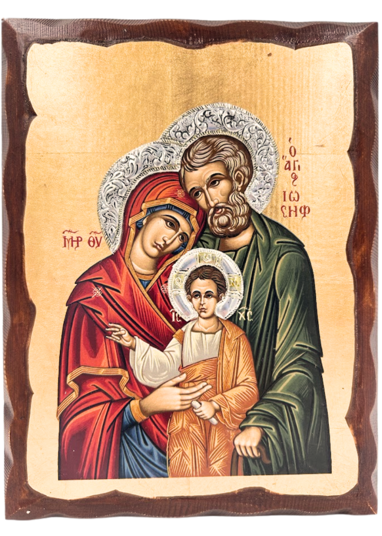 Ikona grecka drewniana Święta Rodzina 27x21cm