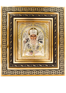 Ikona grecka srebrna za szkłem święty Mikołaj 30x33 cm