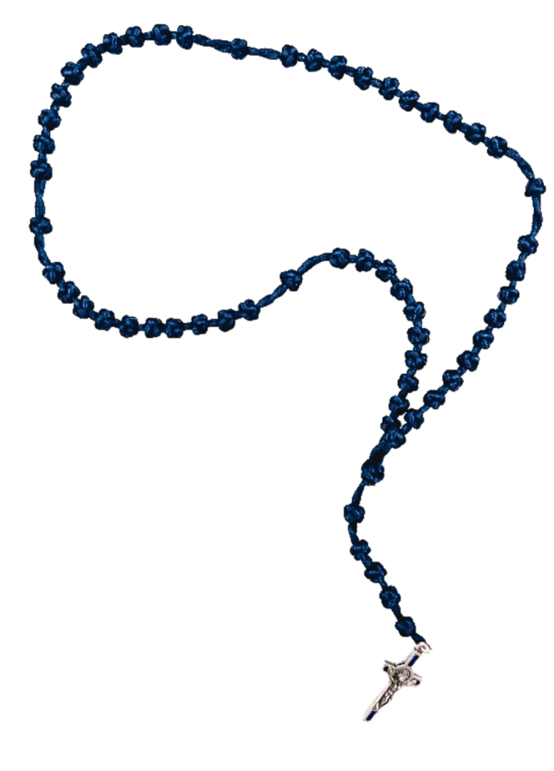 Różaniec sznurkowy pleciony granatowy krzyż św. Benedykta