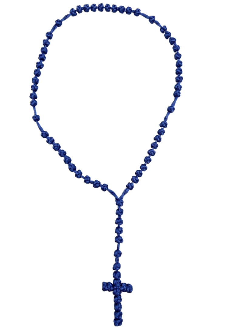 Różaniec sznurkowy pleciony niebieski