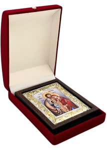 Ikona bizantyjska Święta Rodzina  w welurowym pudełku 10x8 cm