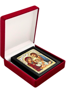 Ikona bizantyjska Święta Rodzina w pudełku welurowym 8x6,5 cm