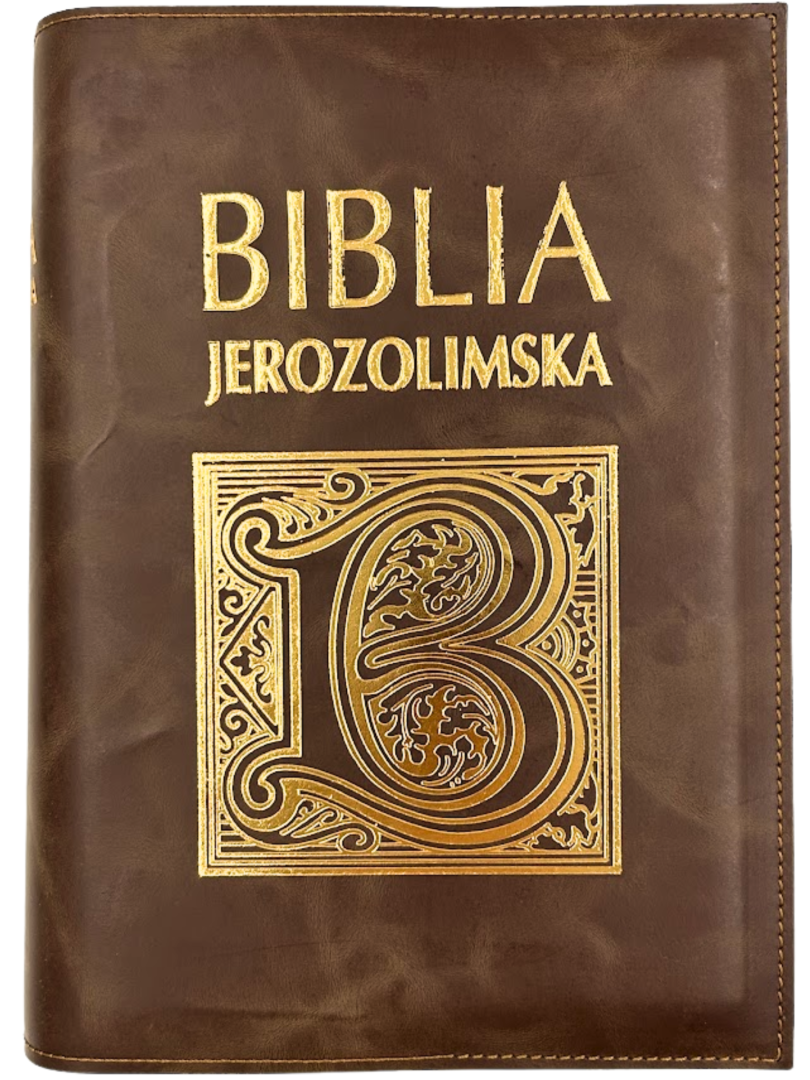 Biblia Jerozolimska duża w twardym skórzanym etui brązowa