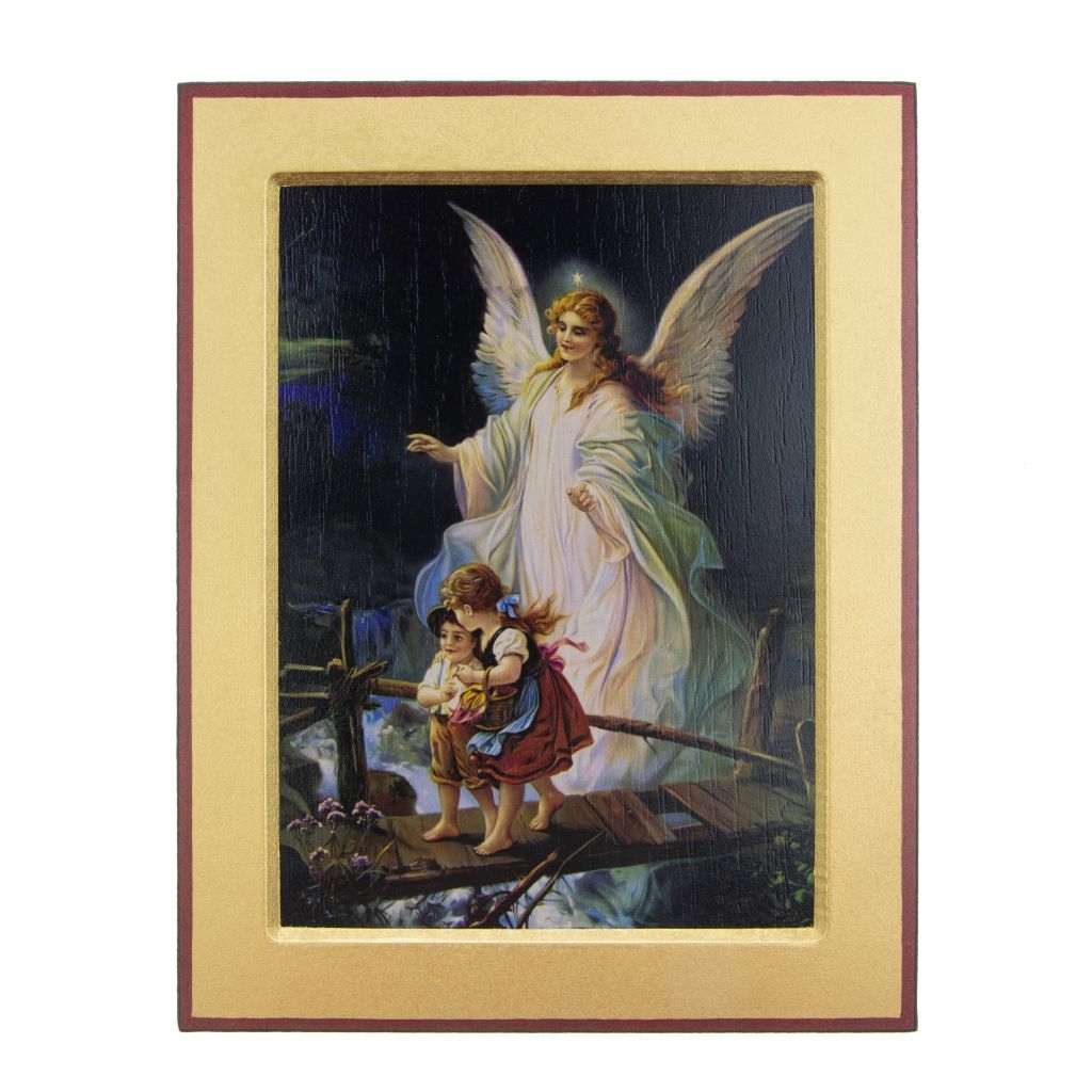 Ikona Anioł Stróż z dziećmi na kładce 9x12 cm 