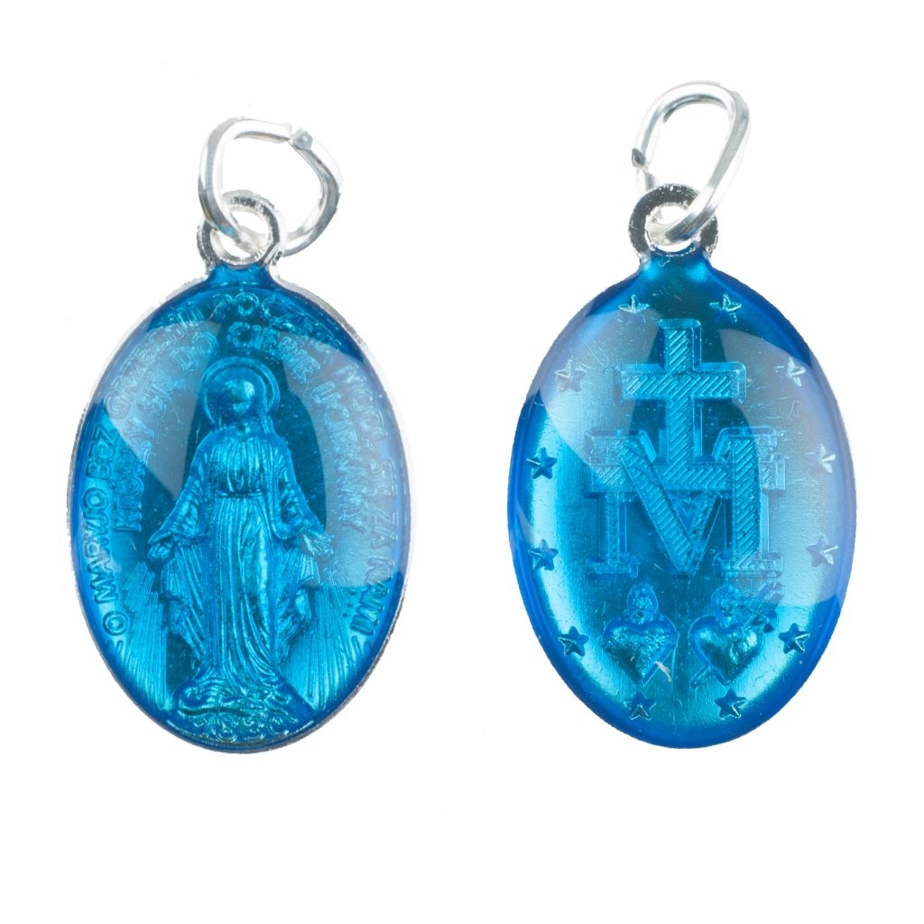 Medalik Matka Boża Niepokalana niebieski żywica