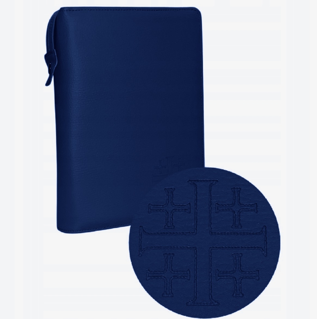 Okładka na Biblię Jerozolimską dużą krzyż jerozolimski granat tłoczenia