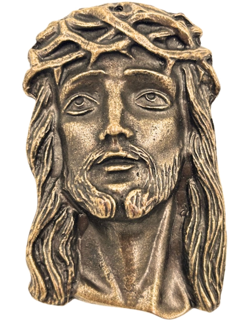Głowa Oblicze Pana Jezusa odlew metal 8 cm złoty