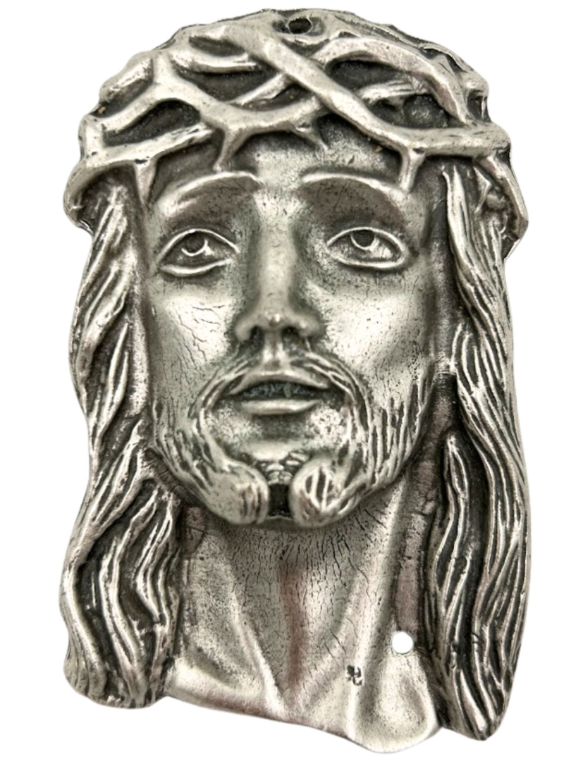 Głowa Oblicze Pana Jezusa odlew metal 8 cm kolor srebrny