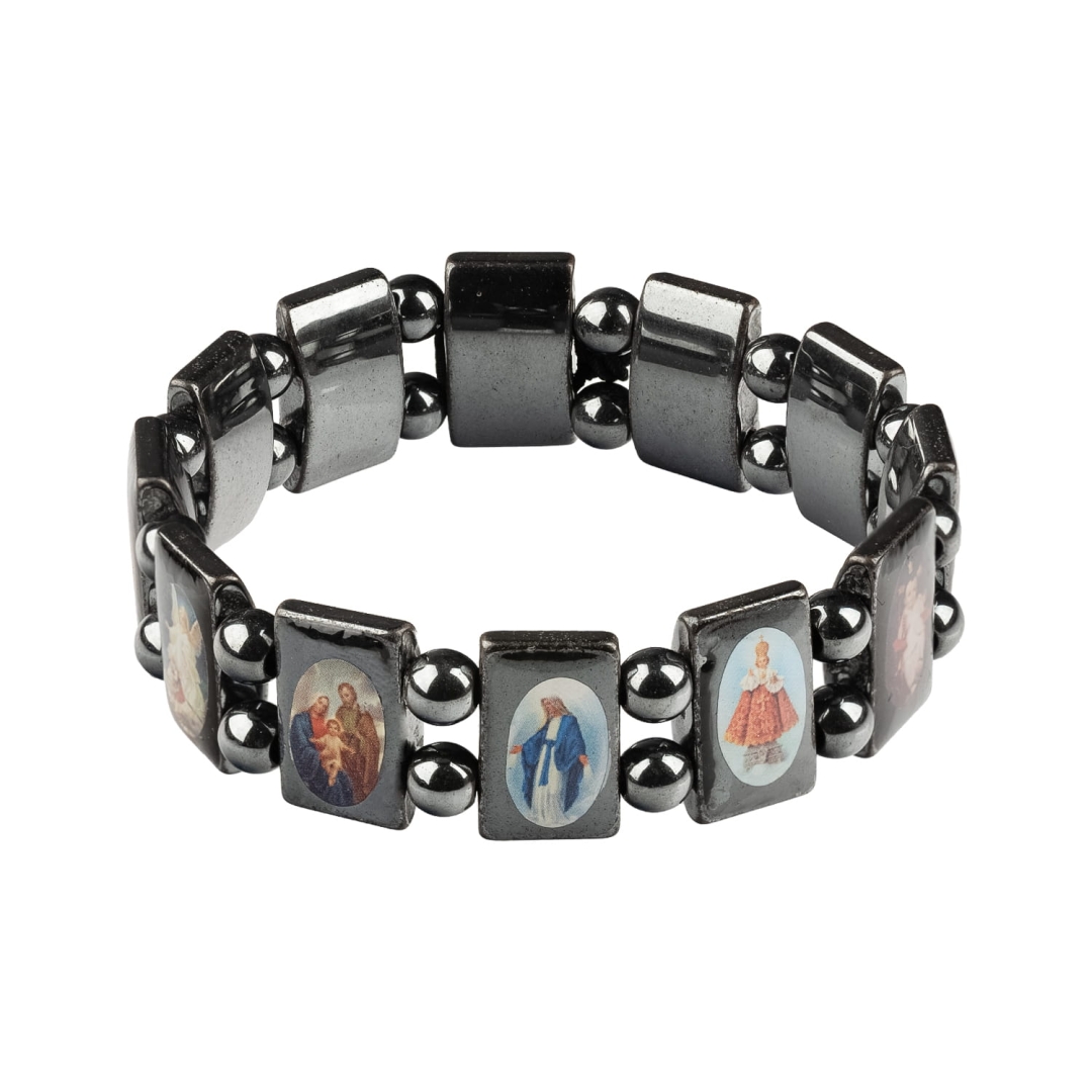 Bransoletka ze świętymi elastyczna hematyt 19 mm 