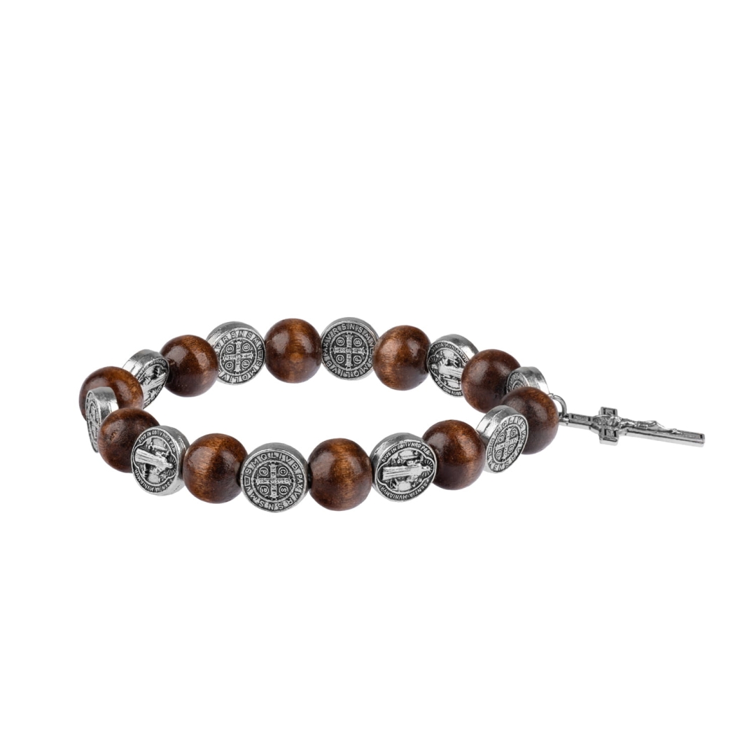 Bransoletka dziesiątek elastyczna, drewno 10mm św. Benedykt 