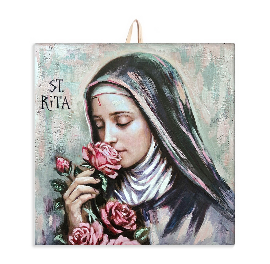 Płytka ceramiczna 10x10cm obrazek Św. Rita z Różą