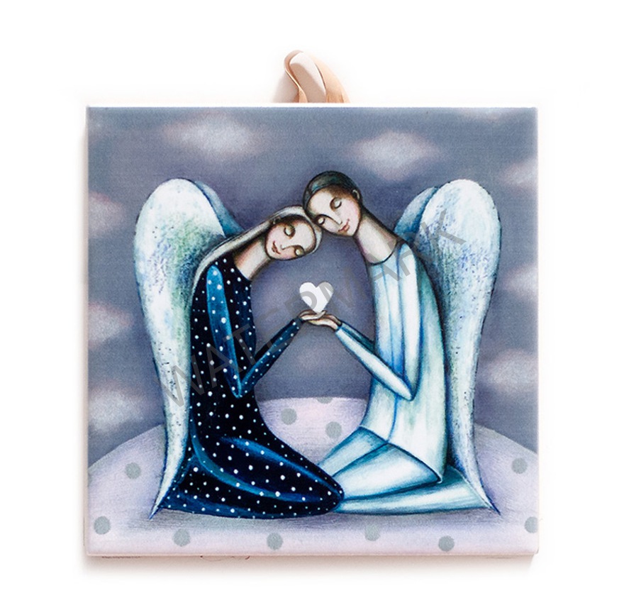 Płytka ceramiczna 10x10cm obrazek Anioły miłości z sercem 