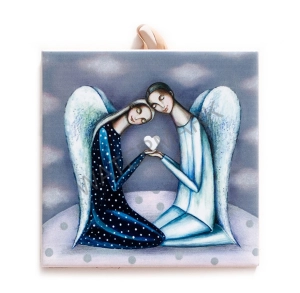 Płytka ceramiczna 10x10cm obrazek Anioły miłości z sercem 