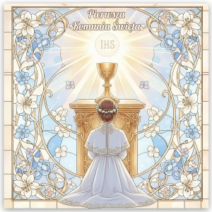 Magnes ceramiczny na pierwszą komunię dla dziewczynki 5,5cm