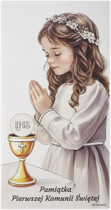 Obrazek na drewnie Pamiątka I Komunii Świętej dla dziewczynki 6x12cm