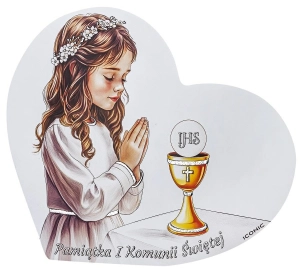 Obrazek na drewnie Pamiątka I Komunii Świętej dla dziewczynki 12x11cm