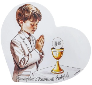 Obrazek na drewnie Pamiątka I Komunii Świętej dla chłopca 16x14cm