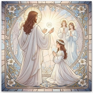 Obraz ceramiczny na Komunię Świętą dla dziewczynki 20x20