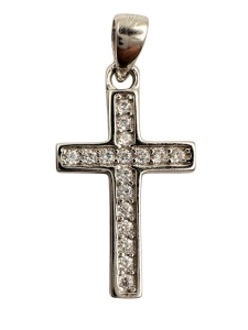 Krzyżyk srebrny z kryształkami 2 cm