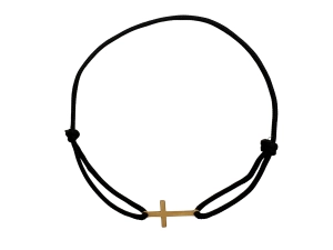 Bransoletka z krzyżykiem pozłacanym na sznurku - czarna