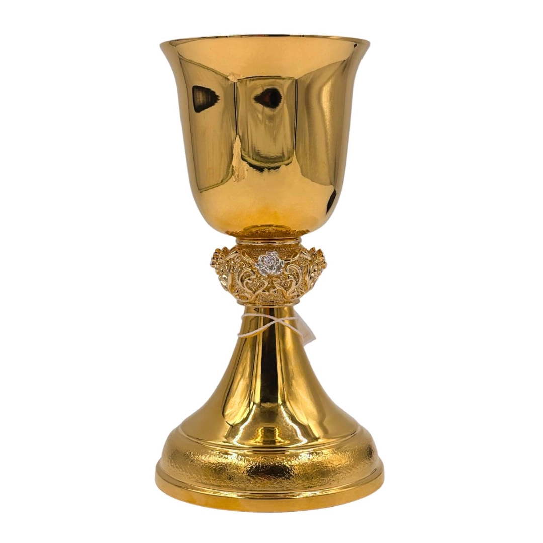 Kielich z nodusem kula, srebrzone róże, mosiądz pozłacany CL001582 PULC