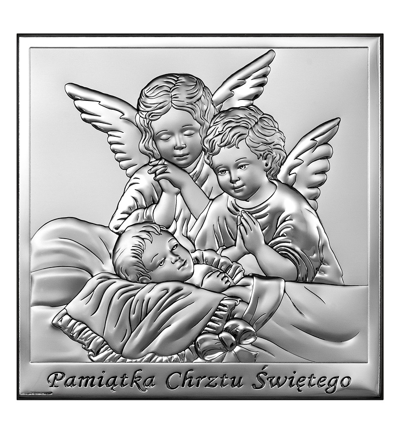 Obrazek srebrny Pamiątka Chrztu świętego 12x12cm 6444-2X WIK