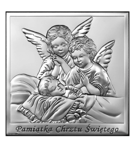 Obrazek srebrny Pamiątka Chrztu świętego 12x12cm 6444-2X WIK