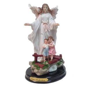 Figurka Anioł Stróż z dziećm na mostku 22cm różowy 0833 D-G