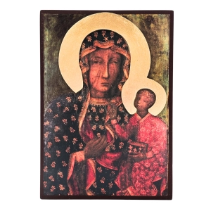 Ikona MB Częstochowska z aureolą drewno 23,5x16,5cm  CON
