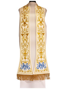 Stuła Maryjna kremowa z frędzlami 