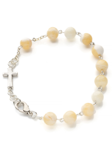 Bransoletka z kamienia różaniec dziesiątka nefryt bursztynowy 21 cm