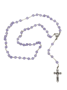 Różaniec z kamienia paciorki 6 mm marmurek fuksjowy