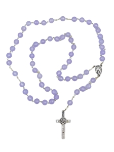 Różaniec z kamienia 8 mm marmurek fuksjowy