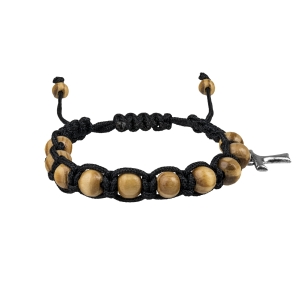 Bransoletka dziesiątek różańca drewniana sznurek czarny krzyżyk Tau