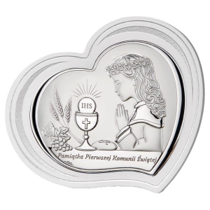 Obrazek srebrny Pamiątka Pierwszej Komunii Świętej ramka dziewczynka