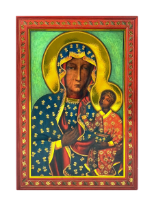 Ikona Matka Boża Częstochowska czerwona rama 19,5 cm x 28 cm