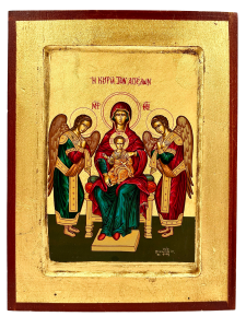 Ikona Matka Boża na tronie z Archaniołami 18 cm x 23,5 cm