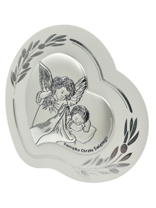 Obrazek srebrny Pamiątka Chrztu serce 15,5 cm x 15 cm