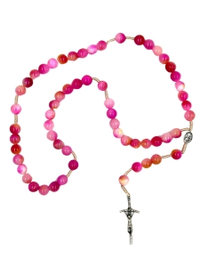 Różaniec sznurkowy z kamienia 8 mm agat różowy