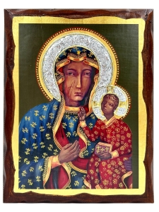 Ikona grecka MB Częstochowska metalowa aureola 27x21 cm