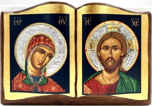 Ikona dyptyk Matka Boża / Chrystus Pantokrator 23 x 16 cm