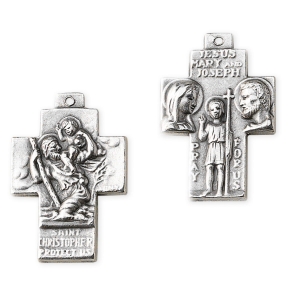 Medalik włoski Krzyżyk Św. Krzysztof / Św. Rodzina 3 cm