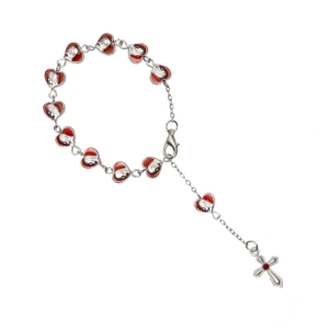 Bransoletka dziesiątka różańca czerwone serca 
