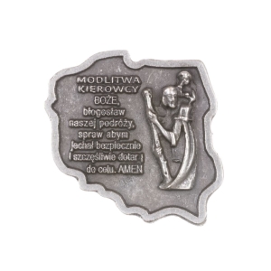 Plakietka do samochodu metalowa Polska srebrna 4 x 4 cm