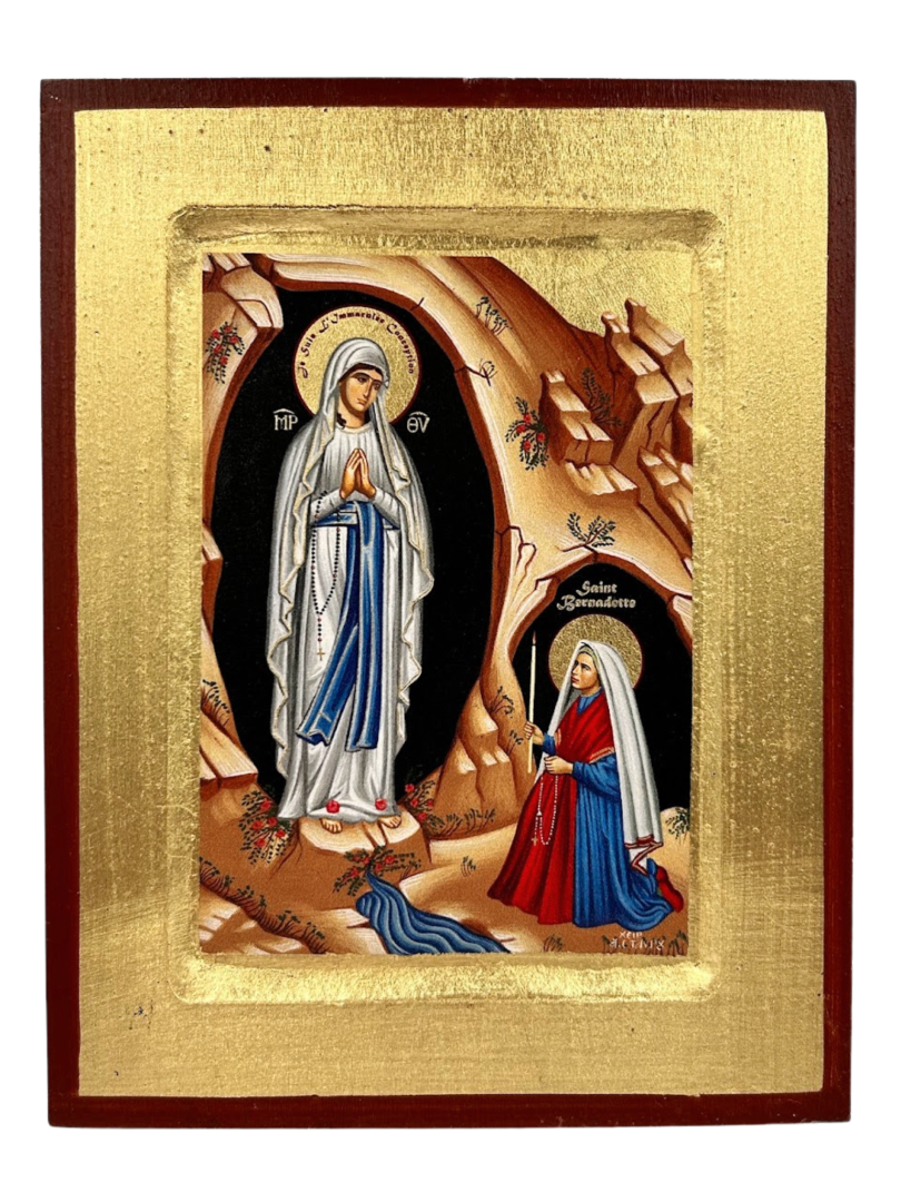Ikona Matka Boża z Lourdes i święta Bernadetta 14 cm z 18 cm
