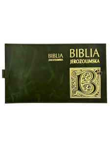 Okładka na Biblię Jerozolimską małą złocone wytłoczenia skóra zielona miękka